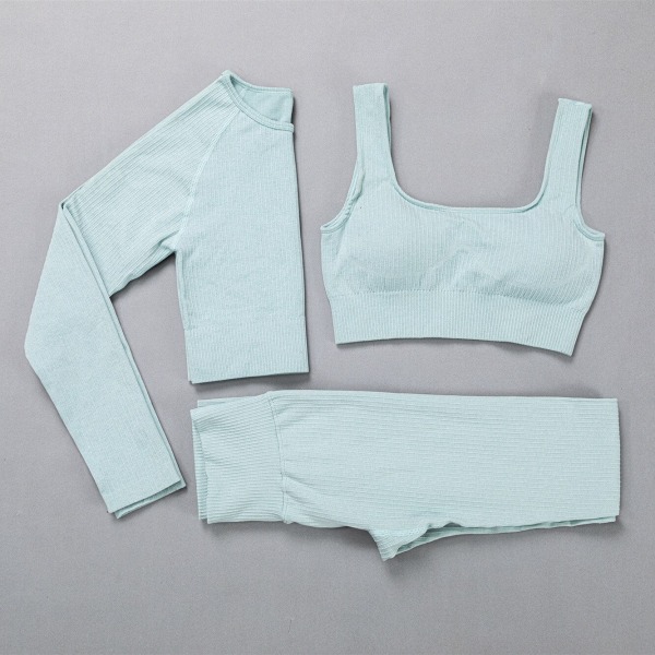 Yoga Sæt Fitness Yoga Sæt Træningstøj Leggings BH Til Kvinder 3 pcs sets blue M