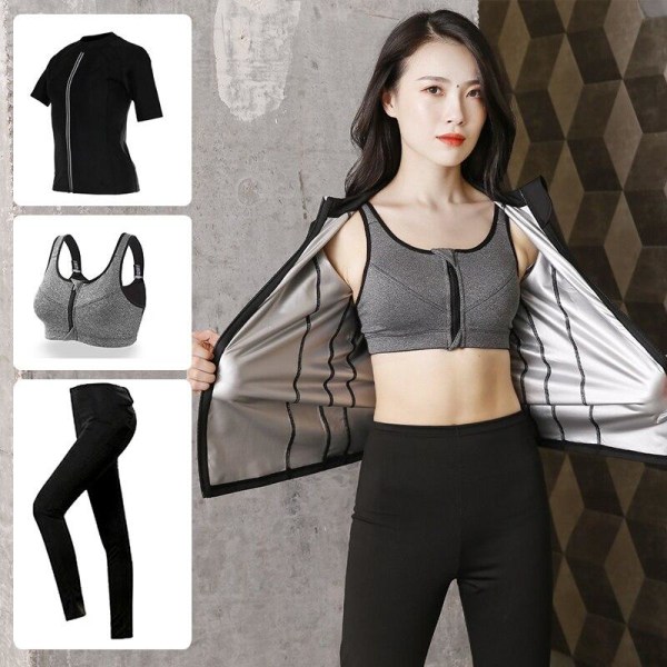 Yoga Set Sport Sweatshirt Träning Viktminskning Smal svettning Jacket Bra Pants1 XL