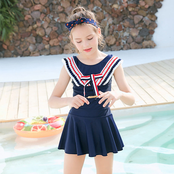 Baddräkt Barn Badkläder Flickor Student Klänning Konservativ Mellanstora och Stora Barn Flickbadkläder Red one-piece swimsuit **(60-75kg)