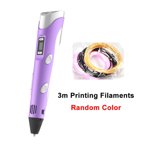 USB -driven 3D Pen Kit med PLA Filament Refill LCD-skärm 3D Ritning Målning Penna Automatisk konstskrivare Pennor Creative Gift Pink As photo