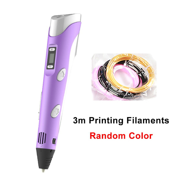 USB-driven 3D-pennsats med PLA-filamentpåfyllning LCD-skärm 3D-ritningsmålningspenna Automatisk konstskrivarpenna Kreativ gåva Pink As photo