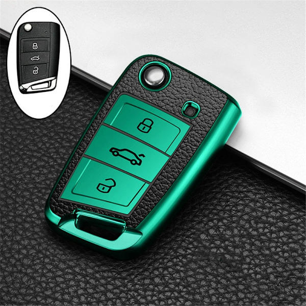 Tarjous Nahka TPU Auton Avaimen Kotelo Suojus Avaimenperä Polo Tiguan Passat Golf MK Jetta Skoda Kodiaq Superb Octavia Seat B Style green