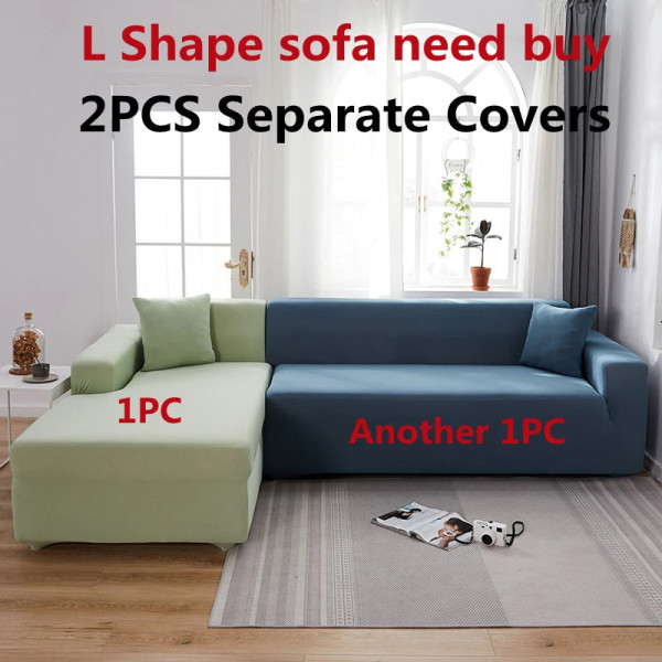 Ensfarvede hjørnesofabetræk til stue, elastiske spandex sofabetræk, strækbare slipcovers, L-formet sofa, skal købe 2 stk. sofabetræk 2 1pc  1-Seat 90-140cm