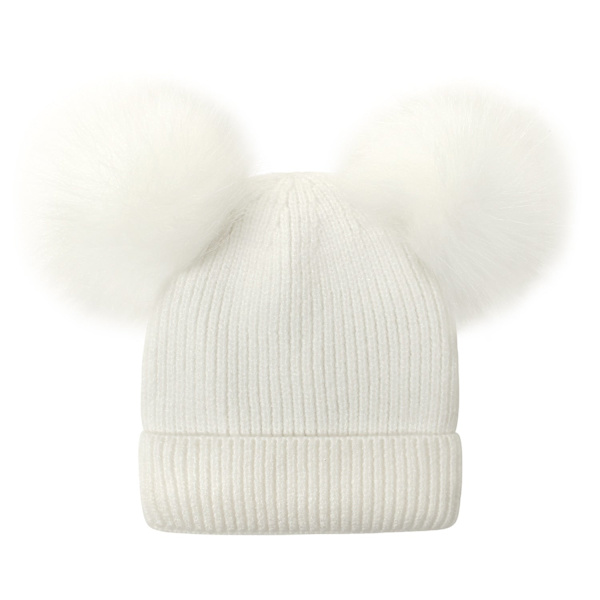 Talvinen neulottu pipo lapsille ja naisille, villapipo pariskunnille, pörröinen tupsupipo, yksivärinen talvihattu turkiksella, äiti ja vauva -vanhempi-lapsi-hattu #3 beige S code (0-4 years old)