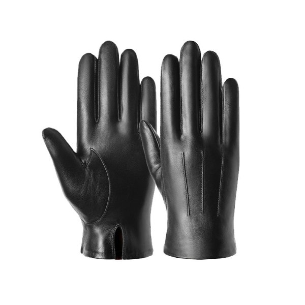 Vinterhandskar i läder för män, utomhusridning, vindtäta, varma handskar i getskinn med pekskärm Black L