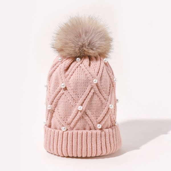 Uldstrikket hue til kvinder, koreansk stil, efterår og vinter, varm, fluffy pomponhue, fortykket, alsidig, ansigtsformende rejsehue Black Average size