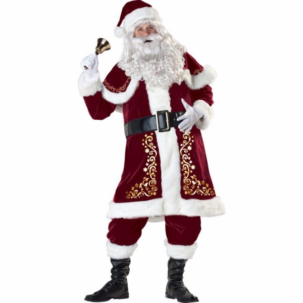 Deluxe Män Kvinnor Juldräkt Cosplay Par Santa Claus Uniform Holiday Red
