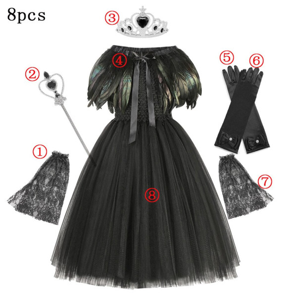 Disney Maleficent Devil Queen Tutu Cosplay-kostym Halloween Flickor Fancy Dress Feather Wings Royal Kids Utklädnad Outfits 3pcs Black witch A 10-12Y