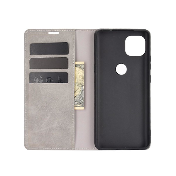 Magnetiskt läderfodral med sugpropp i TPU för Motorola Moto G 5G Grey
