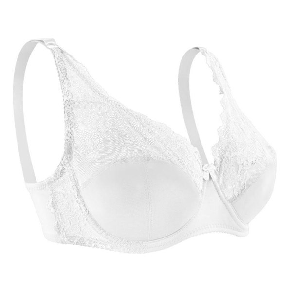 Queenral New Spets Perspective BH Dam Sexiga Underkläder Bygel Broderi Blommig Bralette Plus Size White 100D