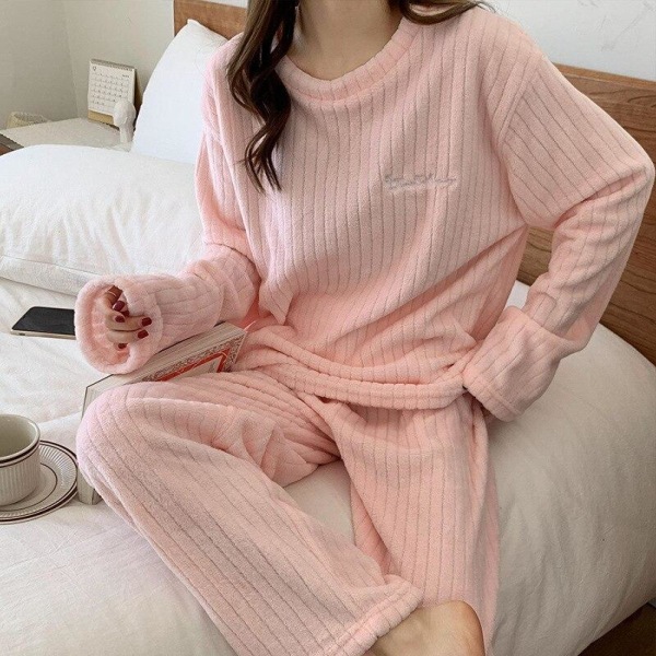Vintervarma Flanell Dam Pyjamas Set Plysch Sammet Långärmad Sovkläder Nattkläder Korall Fleece Flickor Hemmakläder Grey