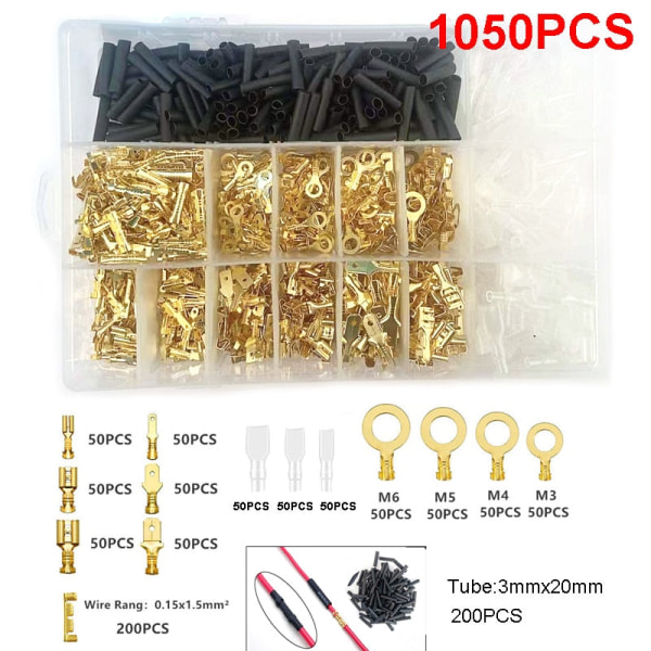 Box Isolerad hane hona ledningskontakt 2,8/4,8/6,3 mm Elektriska crimpterminaler Termin Spade Connectors Assorted Kit As photo 120 Gold-No Male