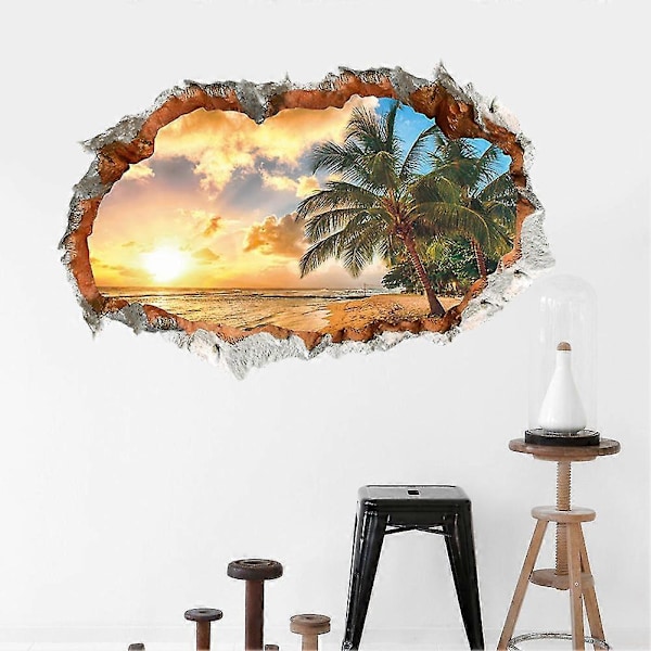 3D Väggdekorationer LE DE VACANCES (60x90 cm) I Självhäftande väggdekor landskap strand hav ocean palmträd I Inredning för vardagsrum sovrum kök hall p