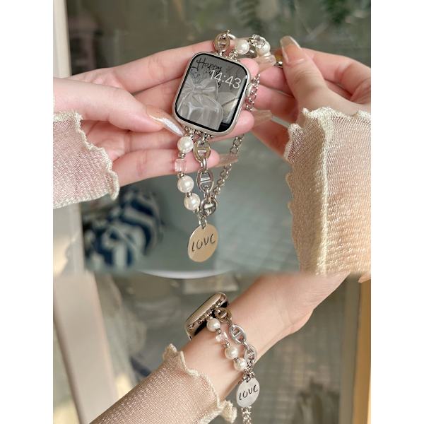 Klockarmband för Apple Watch iWatch 1-9 generation 38/40/41mm Fyrkantig kristallmodell - silver
