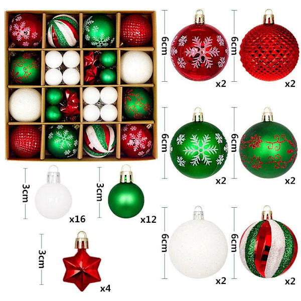 Julgranskulor 42/44 st 6 cm Stora Julkulor Flerfärgade Kuldekorationer Julgransprydnader Set för Hemfest 44pcs10 As picture