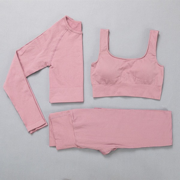 Yoga Suit Fitness Yoga Set Träningskläder Legging BH för kvinnor 3 pcs sets pink2 M