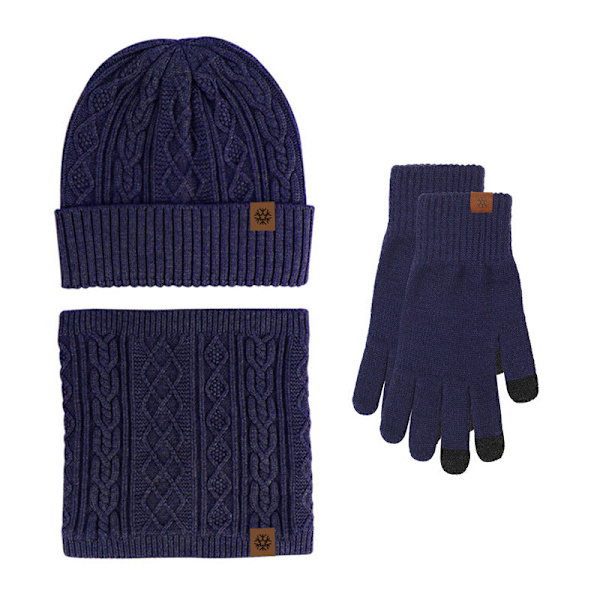 Handskar Mössa Halsduk Tredelat Set Pekskärm plus Sammet Varm Yllemössa Tredelat Set Gray three-piece set