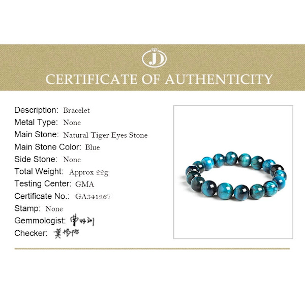 Højkvalitets Blå Tigerøje Buddha Armbånd Natursten Runde Perler Elastisk Reb Mænd Kvinder Armbånd Royal Blue 6mm