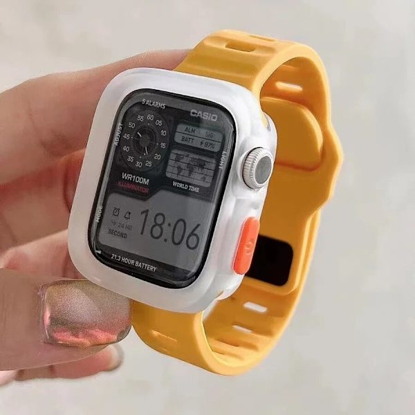 Klockarmband för Apple Watch iWatch S10-42mm gul + transparent skal