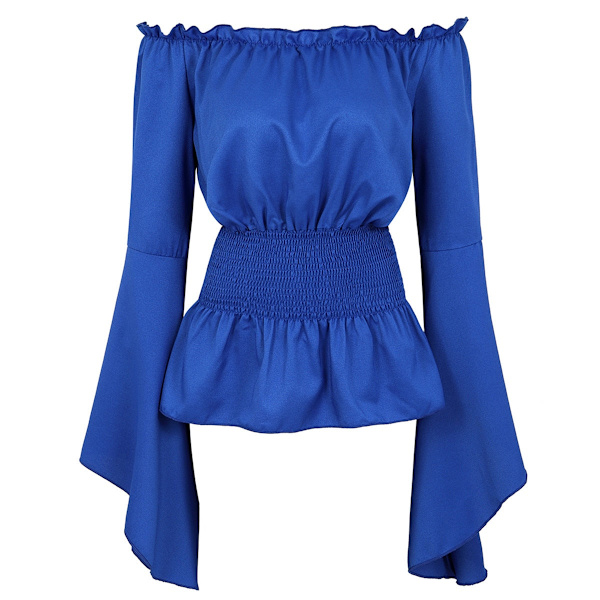 Renessanssityylinen pusero talonpoikaisnaisille, avoimet olkapäät, pitkät hihat, boheemi, steampunk, merirosvo, keskiaikainen cosplay-asu, korsettitoppi, vintage 6530blue L
