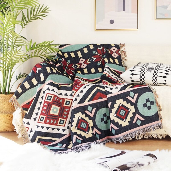 Bohemian Ruudullinen Peitto Sohvalle Sängylle Koristeellinen Peitto Ulkoiluun Retkipeitto Boho Sohvapeite Heittopeitto Piknikille Tupsuilla Type 3 90x90cm