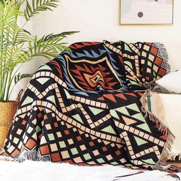 Bohemian Ruudullinen Peitto Sohvalle Sängylle Koristeellinen Peitto Ulkoiluun Retkipeitto Boho Sohvapeite Heittopeitto Piknikille Tupsuilla Type 1 130x160cm