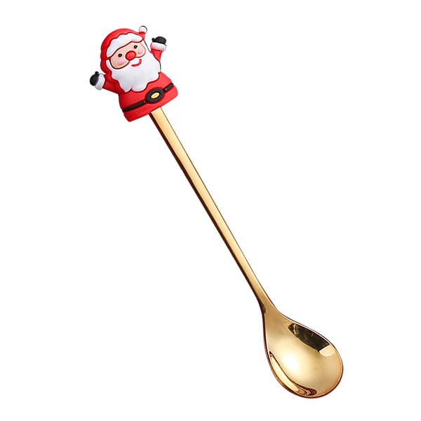 Tegneserie Servise Kattepote Skje Søt Dessertskje Rustfritt Stål Skje Dukke Dessert Fruktgaffel Gold Fork-Christmas hat