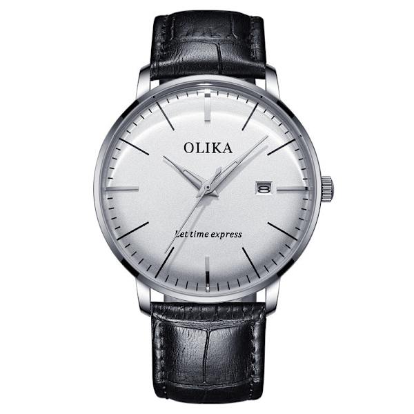 Schweiziskt Märkesklocka Herr Vattentät Icke-Mekanisk Automatisk Arc Quartz Klocka Herr Sport Herr Presentklocka Silver case genuine leather strap