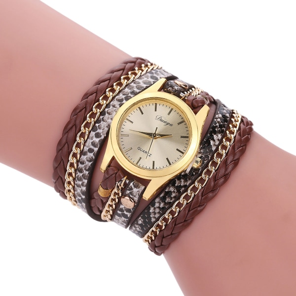 Retro stil dam slingrande armband Watch Woven Serpentine British Watch Brown