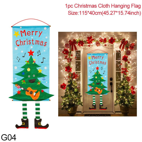 1 ST Christmas Veranda Dörr Banner Jultomten Snowman God Jul Hängande Flagga Juldekoration För Heminredning Navidad G04 christmas tree