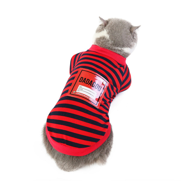 Katteklær sommer T-skjorte kjæledyrklær stripeT-shirt-Red S