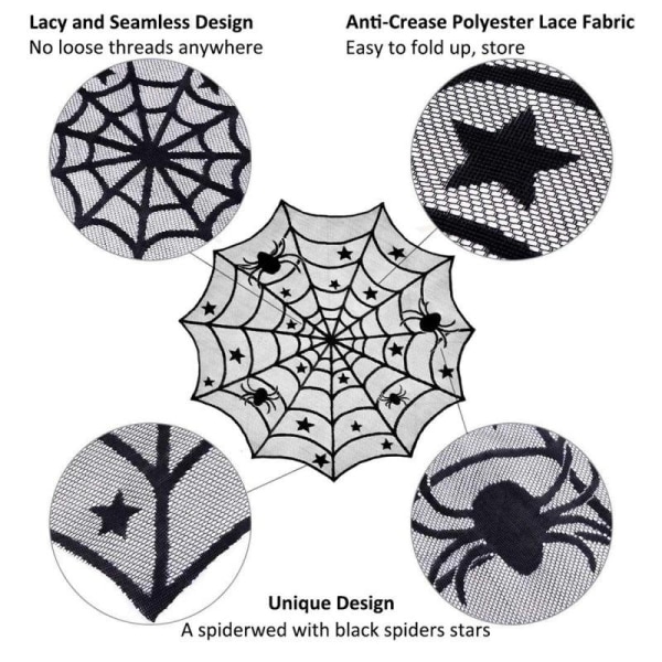 Halloween bordsduk Spider Web Öppen spis Handduk engångs svart spindelnät lampskärm Dekorativ bordslöpare Set C stove towel 45x244cm Black