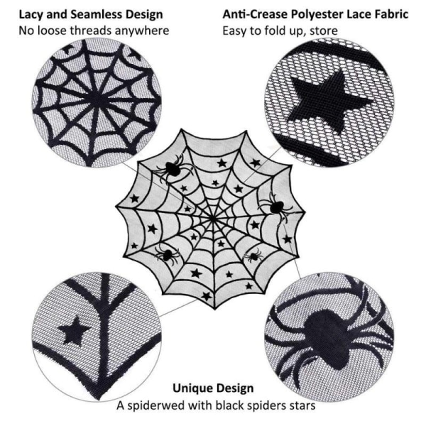 Halloween Duk Bordsduk Spindelväv Eldstadshandduk Engångs Svart Spindelväv Lampskärm Dekorativ Bordslöpare Spökfestival Set G skull table runner 46x200cm Black