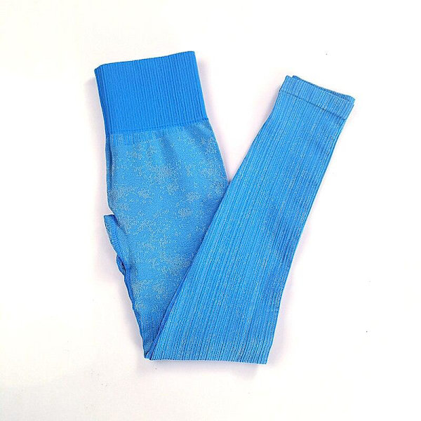 Yoga Sett Langermet Crop Top T-skjorte Leggings Treningsdress For Kvinner Blue Leggings M