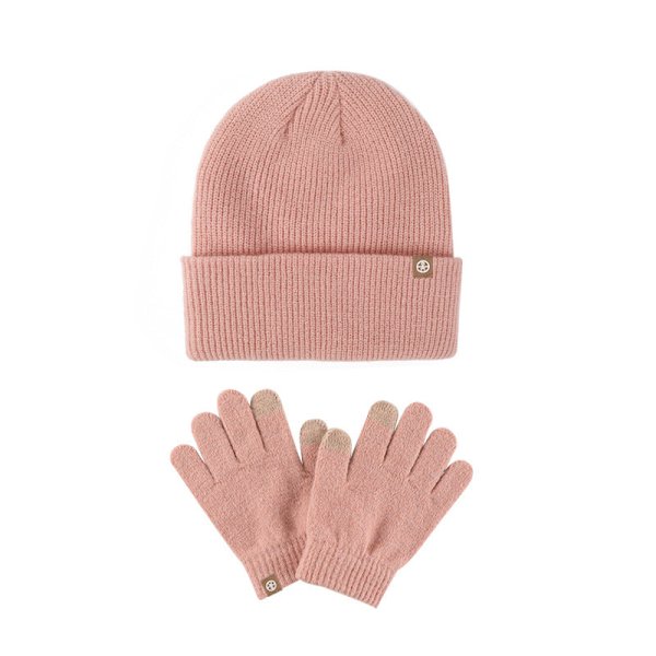 Hansker Todelt Sett Vinter Varmebevarende og Kuldebestandige Berøringsskjermhansker Strikket Lue Todelt Sett Beige [fur ball hat gloves]]