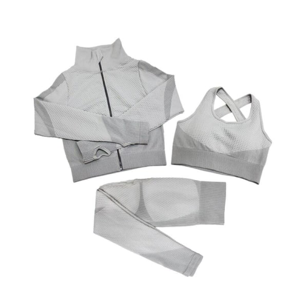Yoga Sæt Langærmet Trøje+Sports BH+Sømløse Leggings Træning Løbetøj Fitness Tøj 2pcsBra Black white M