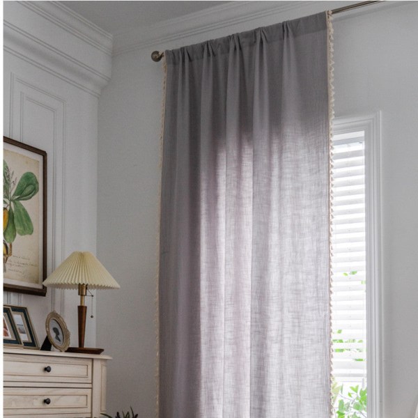 Simpelt bomulds- og linnedgardin stribet kvast stue gardinstang Bamboo hemp tassel-hook curtain 150W * 260 high CM