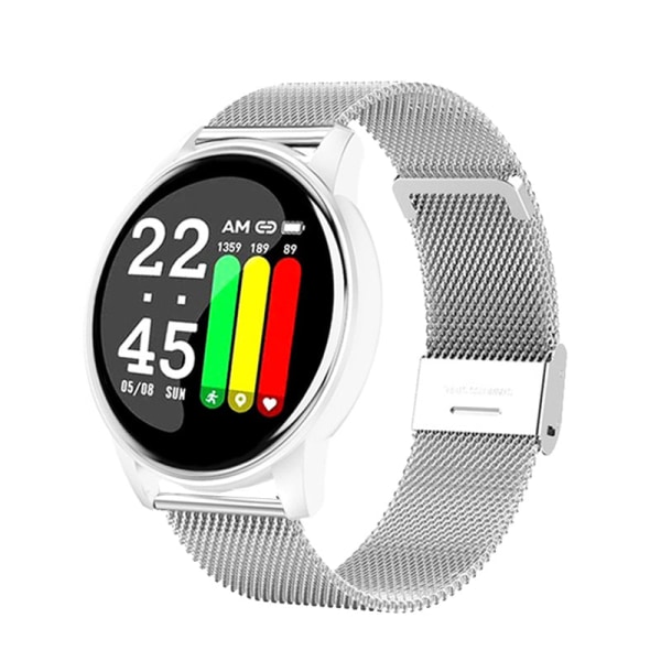 Watch Kvinnor Män Blodtryck Puls Fitness Tracker Watch Sport Rund Smartwatch Smartklocka för Android IOS Steel Add 3 Strap3