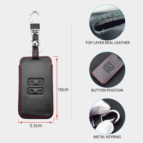 Läder Bilnyckelskydd För Renault Captur Koleos Kadjar Arkana Megane Dacia Duster Sandero Stepway Smart Fjärrkontroll Nyckelringar Fodral with Red Line