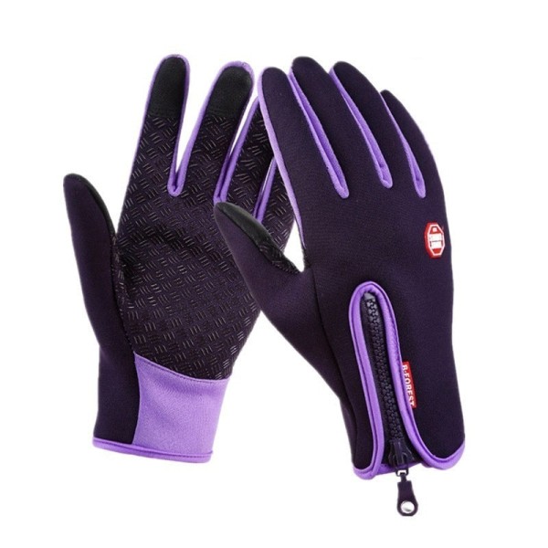 Vinterhandsker til mænd og kvinder, touchscreen, varme udendørs ridehandsker, kørehandsker, motorcykelhandsker, kolde handsker, vindtætte og skridsikre damehandsker Purple L