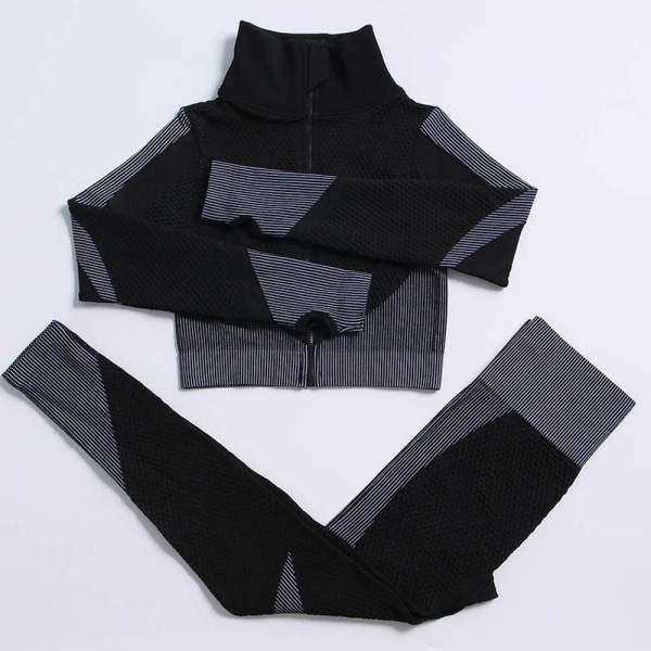 Joogasetti treenivaatteet kuntosalille naisten verryttelypukuun 3 Pcs set black gray S