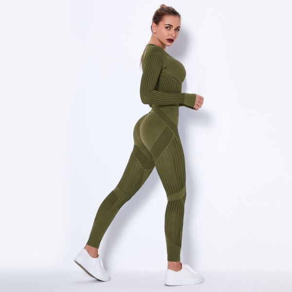 Set tvådelad bh-leggings fitness för kvinnor Dark Green S