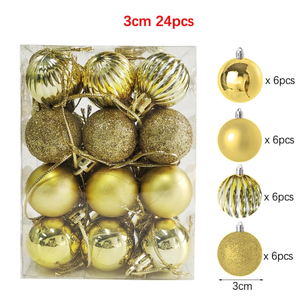 24 st Julgranskulor Ornament Plast Julgran Guld Röd Rosa Kula Hängande Dekor Juldekoration 2023 Navidad 4cm - red as picture