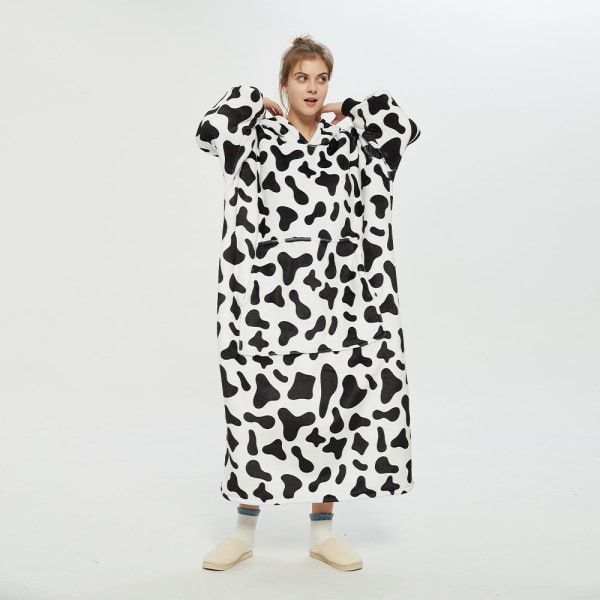 Hætte Lazy Blanket Pullover Dobbeltlags Blanket Sweater til Kvinder Kuldebeskyttelse i Efterår og Vinter Termisk Pyjamas Black-Long