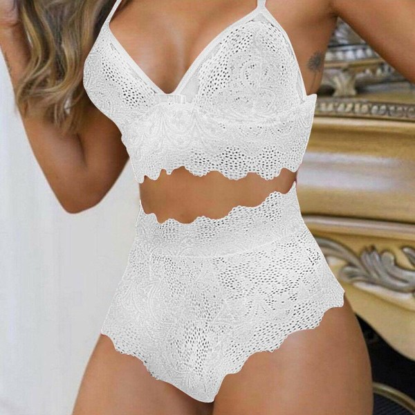 Dam Spetsunderkläder Nattlinne Underkläder Trosor Babydoll Sovkläder BH Set White L