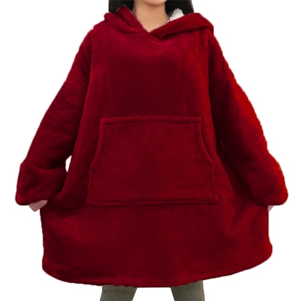 Vinter Oversized Hettegenser Teppe Med Ermer Fleece Genser Rutete Hette Dame Lomme Hettegenser Oversize Mykt Teppe hmy623 red One Size