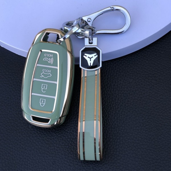 För Hyundai I30 Ix35 KONA Encino Solaris Azera Grandeur Ig Accent Santa Fe Palisade TPU Bilnyckel Fodral Nyckelskydd Nyckelring B Red buckle