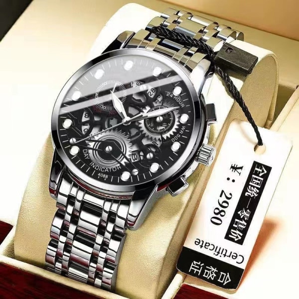 Herreklokke Shopee Hollow Helautomatisk Vanntett Klokke Selvlysende Quartz Klokke One Piece Black Shell black surface