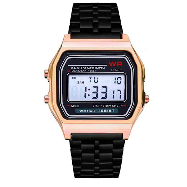 F91 Sport Barn Elektronisk Metallklocka Multifunktionell Självlysande Stålarmbandsklocka Gold shell with black surface