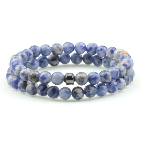 Distansarmband för kvinnor Pararmband Klassiskt 6mm Naturligt Svart Matt Blå Turkos Pärlarmband Herrsmycken White Dot Blue-1